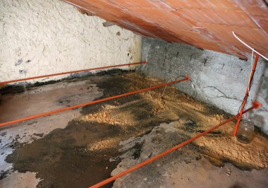 damp attic with serious problems of moisture and seepage from the roof due to the shabby tiles clipart