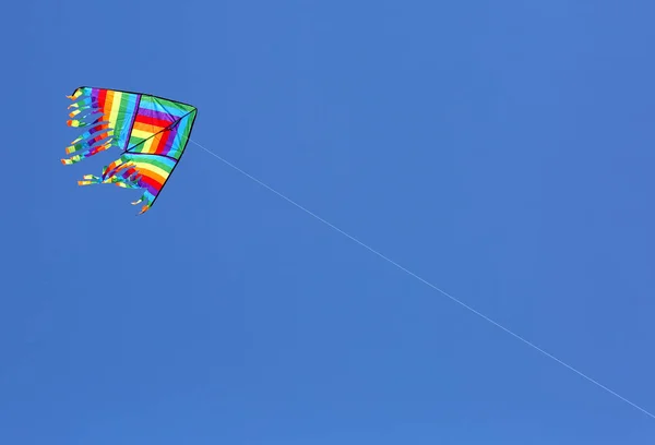 Великий Різнокольоровий Повітряний Змій Літає Блакитному Небі Влітку — стокове фото