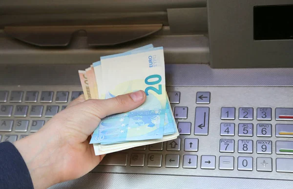 Many Euro Banknotes Atm — Stock Photo, Image