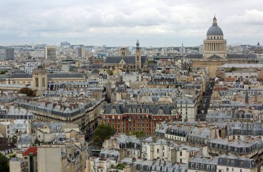 Panoramik görünümü Paris Notre Dame ve Pantheon big dome