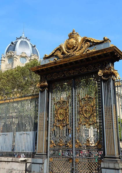 Huge Gate Decorated Golden Metal Paris France — Stock Photo, Image