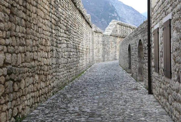 Древняя Стена Камнями Средневековой Деревне — стоковое фото
