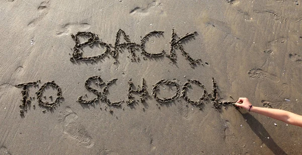 Back School Written Hand Little Girl — Stock Photo, Image