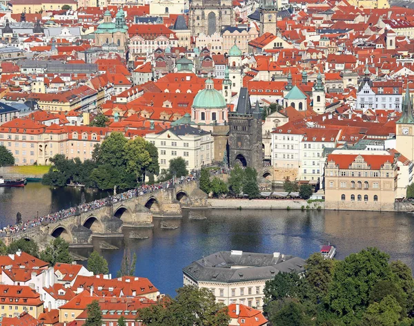 Panoramiczny Widok Pragi Stolicy Republiki Czeskiej Rzeki Vtlava Charles Bridge — Zdjęcie stockowe