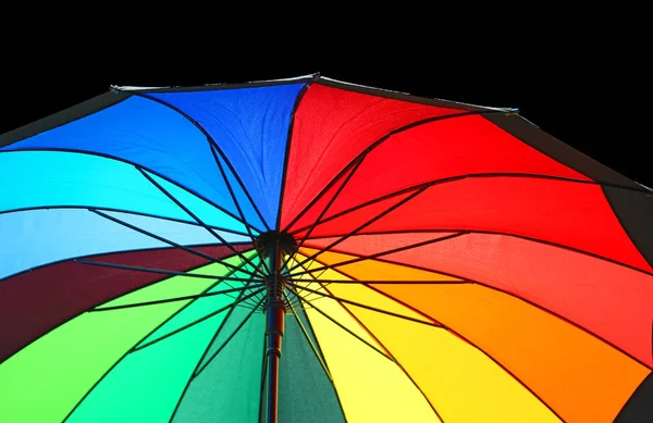 Regenschirm Mit Den Farben Des Regenbogens Geöffnet Sie Vor Dem — Stockfoto