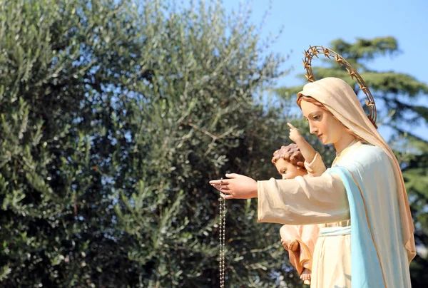 Statue Vierge Avec Jésus Dans Les Bras Portée Par Les — Photo