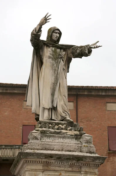Big statue of Savonarola in Ferrara City in Italy. the cause of death is Hanged and burned