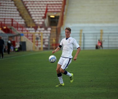 Vicenza, VI, İtalya - 2 Eylül 2016: Valerio Conti İtalya milli futbol takımı ve Sırbistan altında 21 futbol maçı sırasında