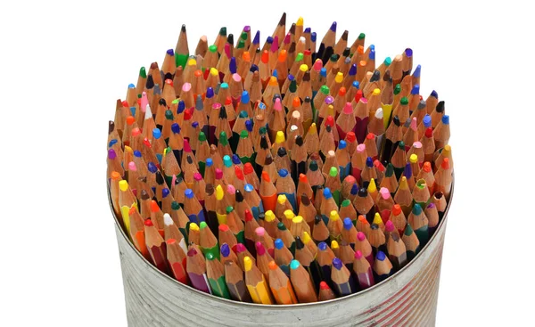Crayons Metal Jar White Background — Stock Photo, Image