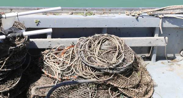 Rede Pesca Barco Sem Pescador — Fotografia de Stock