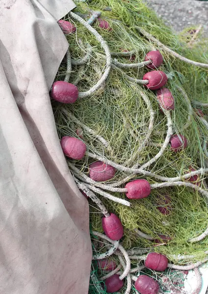 Redes Pesca Verdes Con Flotadores Barco — Foto de Stock