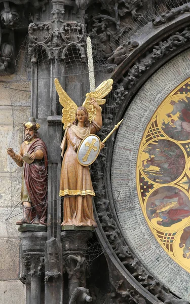Angel Golden Wings Astronomical Clock Prague Capital Czech Republic — Stock Photo, Image