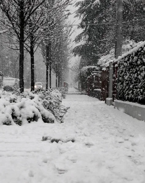 Estrada Caiada Após Uma Forte Queda Neve Inverno — Fotografia de Stock