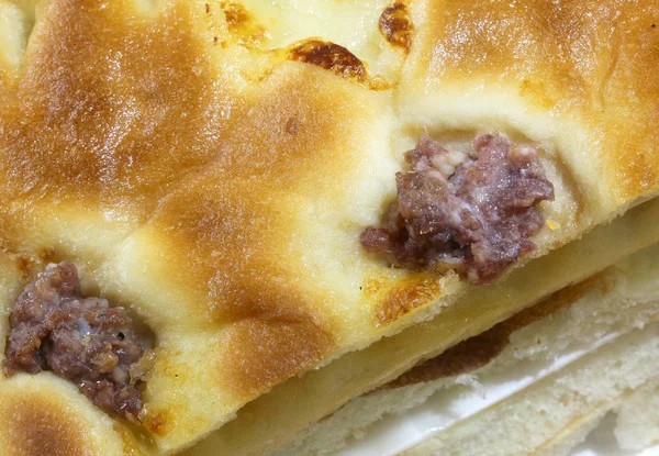 Brood Met Worst Focaccia Con Salsiccia Italiaanse Taal Genoemd Typische — Stockfoto