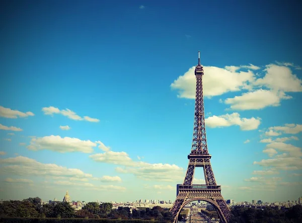 Torre Eiffel Paris França Com Efeito Vintage Antigo Visto Hill — Fotografia de Stock