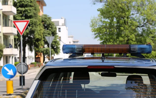 Сирени Поліцейської Машини Дорожньому Блоці Дорозі — стокове фото