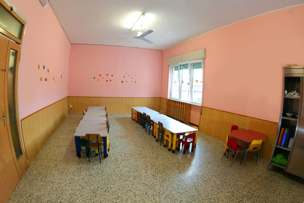 All Interno Una Classe Scolastica Una Scuola Materna Senza Bambini — Foto Stock