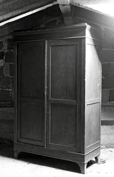 Wooden Cabinet Dusty Attic House Balck White Effect — Stock Photo, Image