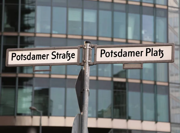 Big Road Signs Street Name Potsdamer Strasse Platz Means Potsdam — Stock Photo, Image