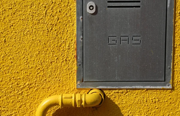 Door Methane Gas Meters Text Gas Yellow Tube — Stock Photo, Image