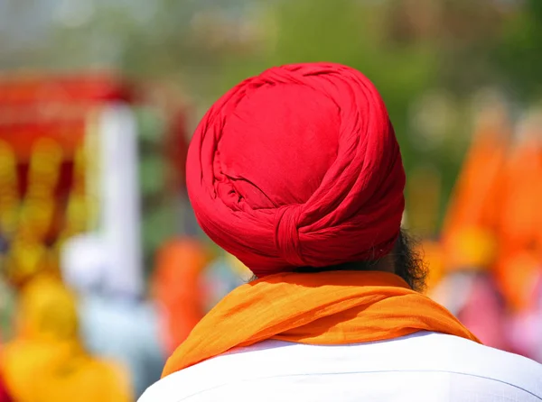 Прояв Червоний Тюрбан Носили Людина Сикхів Релігії — стокове фото