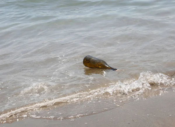 Bouteille Avec Message Secret Sur Plage Mer Été — Photo