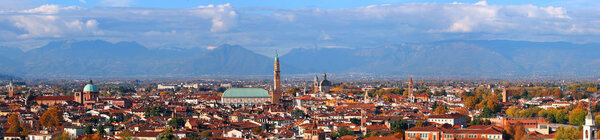 Panoramic view of Vicenza City in Italy and the most famous monument called Palladian Basilica
