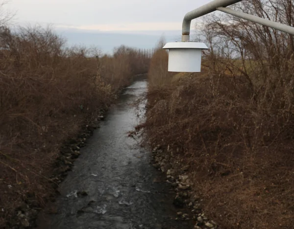 Sonde Hydrométrique Pour Détecter Hauteur Rivière Prévenir Les Inondations — Photo