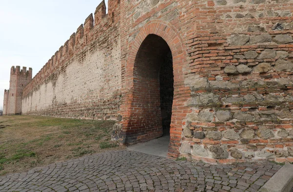 Muro Mattoni Delle Mura Utilizzate Nel Medioevo Difendere Città Montagnana — Foto Stock