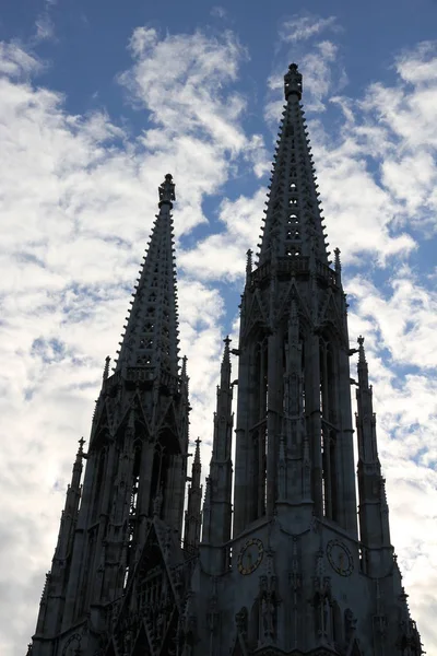 Black Silhouettes Votive Church Vienna Also Called Votivkirche Derives Failed — Stock Photo, Image