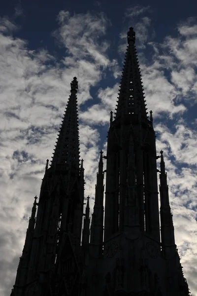 Silhouettes Bell Towers Votive Church Also Called Votivkirche Vienna Austria — Stock Photo, Image