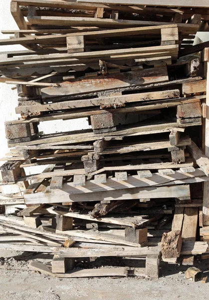 Pile Many Old Pallets Used Transport Goods Warehouse — Stock Photo, Image
