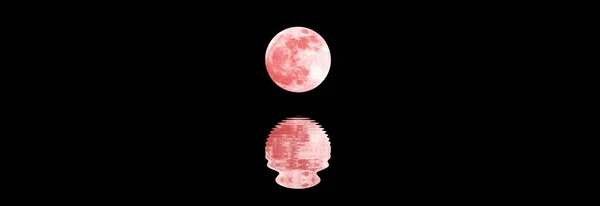 Big Red Full Moon Reflection Water Sea Midnight Black Sky — Stock Photo, Image