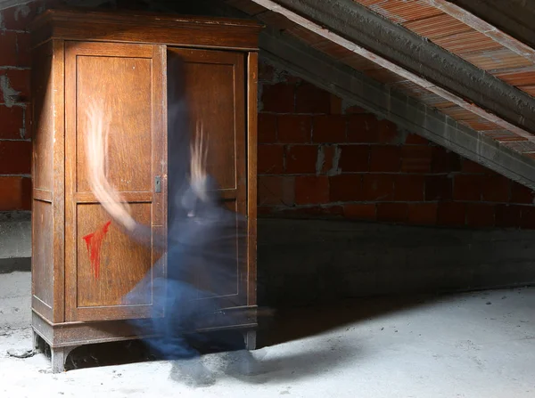 Ghostly Ghost Old Wooden Closet Dusty Attic — Stock Photo, Image