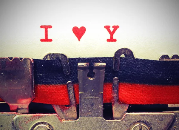 Text Typewriter Love You Heart Red Ink Vintage Toned Effect — Stock Photo, Image