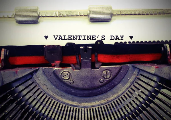 Text Typewriter Valentines Day Black Ink Hearts Vintage Toned Effect — Stock Photo, Image