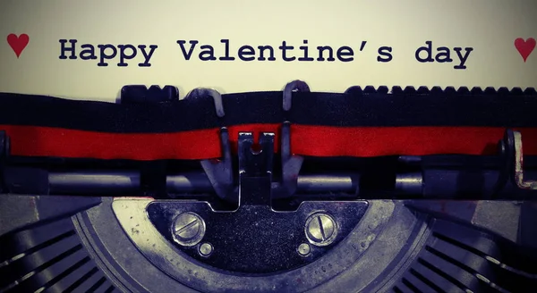 Texto Feliz Día San Valentín Por Máquina Escribir Hoja Blanca — Foto de Stock