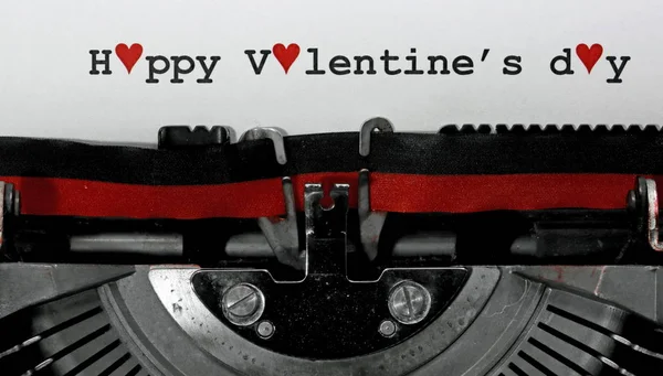 Happy Valentine Day Written Old Typewriter White Sheet Vintage Toned — Stock Photo, Image