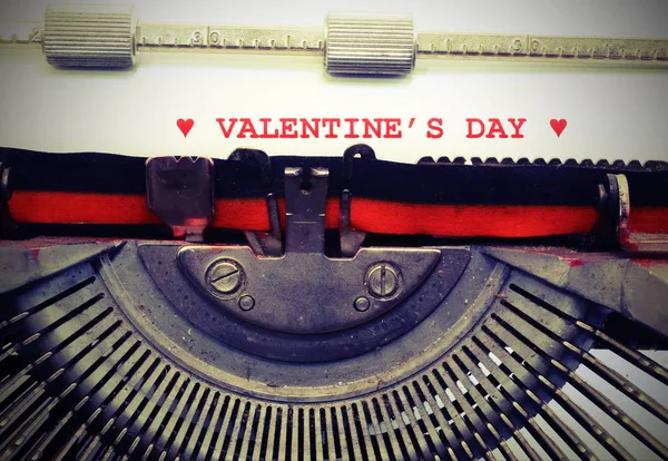 Text Psacím Strojem Valentýna Červeným Inkoustem Vintage Tónovaný Effect — Stock fotografie