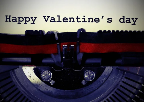 Text Happy Valentine Day Written Old Typewriter White Page Vintage — Stock Photo, Image