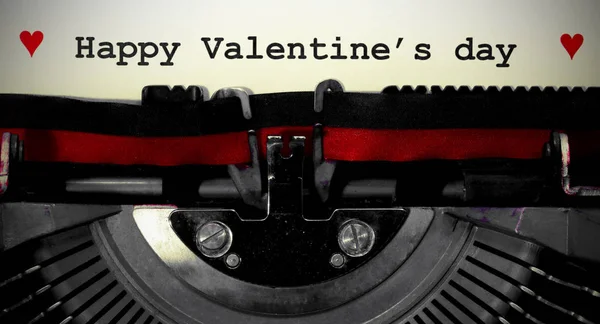 Happy Valentine Day Written Old Typewriter Two Hearts Vintage Effect — Stock Photo, Image