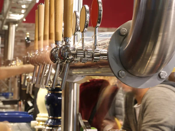 Taps Pub Specializing Beers Big Steel Tube — Stock Photo, Image