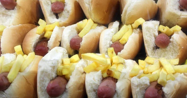 Tło Hot Dogi Frytki Sprzedaż Pre Uliczna Buda — Zdjęcie stockowe