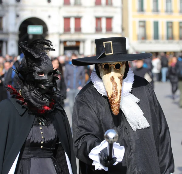 Venice Italy February 2018 Masked People Dark Clothes Called Plague — Stock Photo, Image