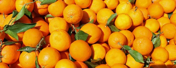 Фон Многих Спелых Апельсинов Листьями Рынке — стоковое фото
