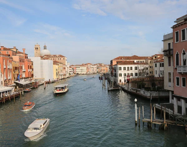 Veneza Itália Principal Navegável Chamada Canal Grande Com Muitos Barcos — Fotografia de Stock