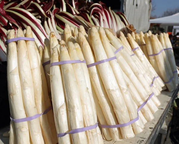 Grand Bouquet Asperges Blanches Vendre Chez Marchand Légumes — Photo