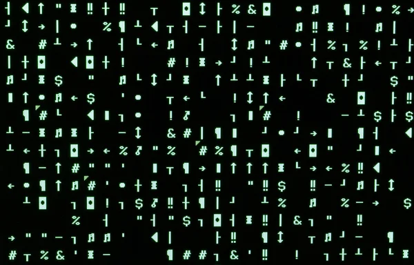 Monitor Počítače Mnoha Zelených Náhodné Znaky Útoku Počítačového Viru Vytvořené — Stock fotografie