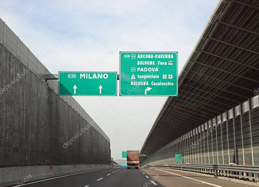 Crossroad on the italian motorway to Milan or Bologna