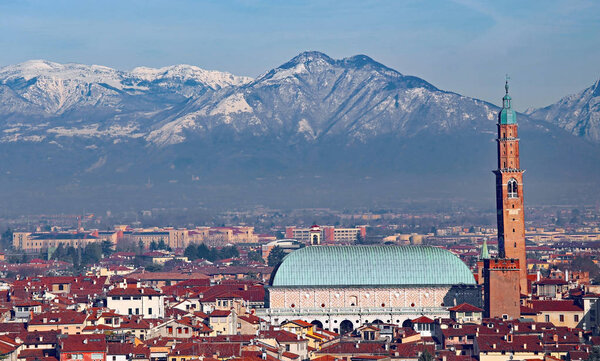 Panorama of Vicenza in Italy with the historic monument called BASILICA PALLADIANA